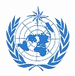Het logo van de WMO; Wereld Meteorologische Organisatie.